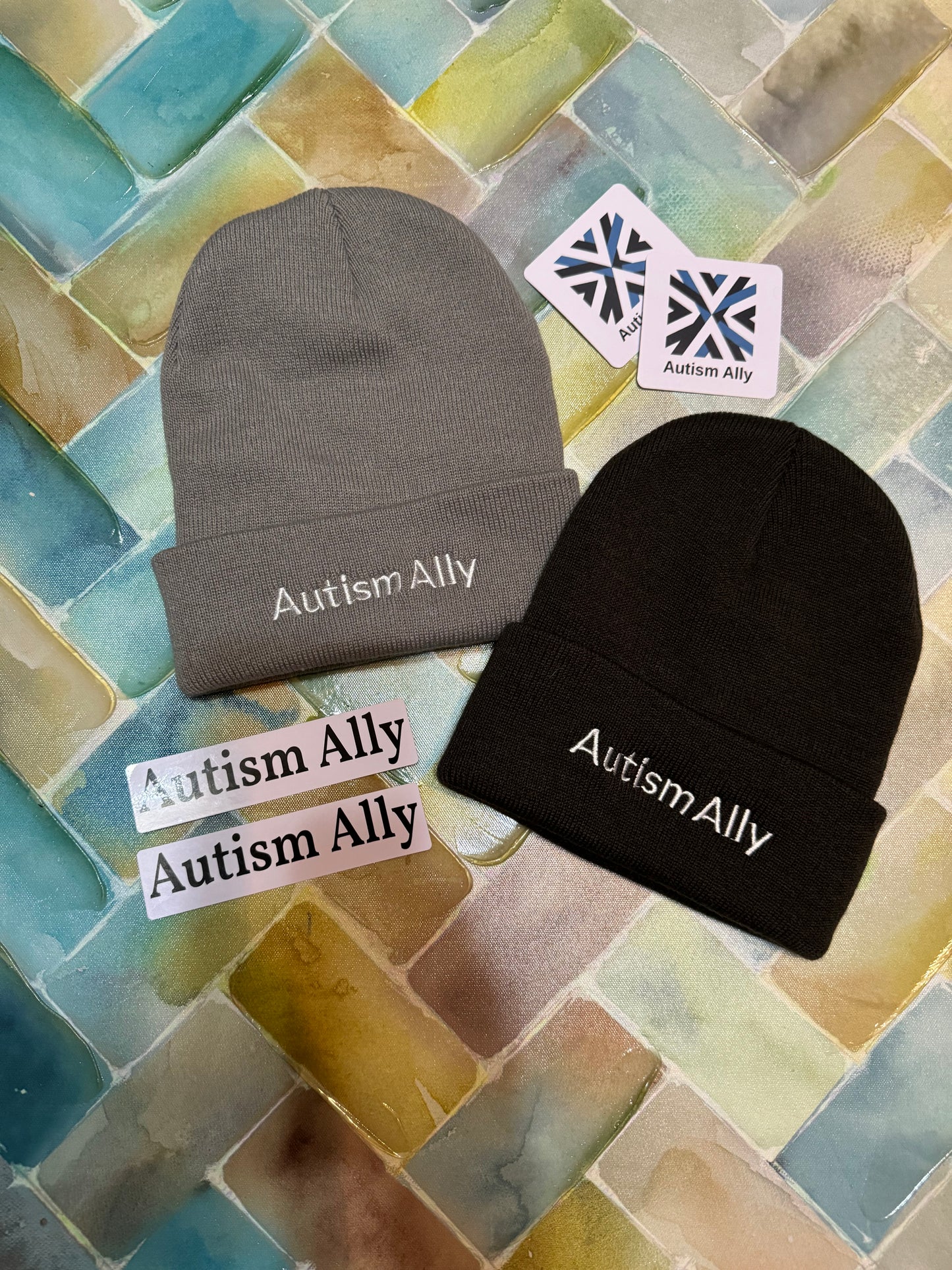 Autism Ally Holiday Bundle: 2 beanies & 4 stickers